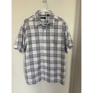 Marc Edwards Mens Large Luxury Microfiber Plaid Short Sleeve Button Down Shirt
